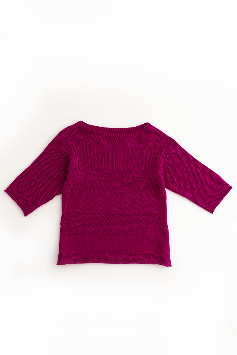womens fuchsia pink gansey jumper sweater lambs wool boat neck