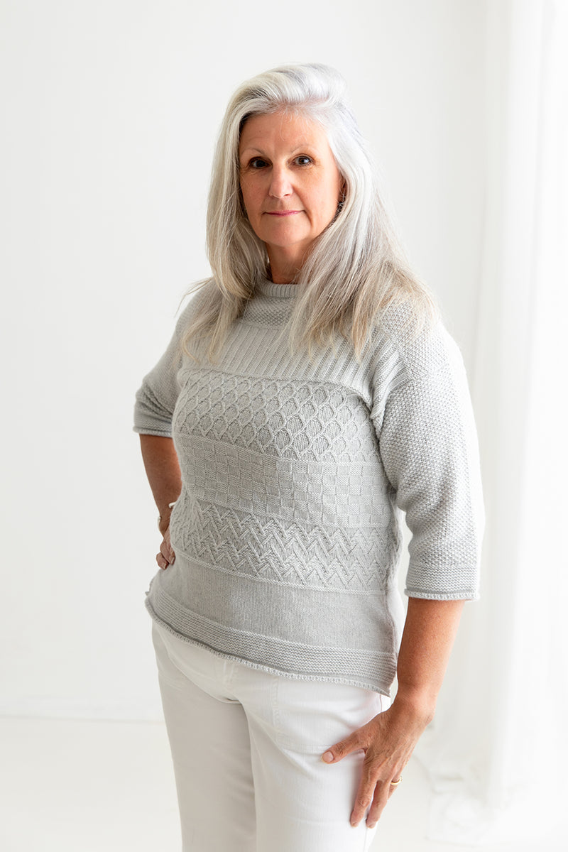 womens silver grey gansey guernsey jumper sweater boat neck lambs wool