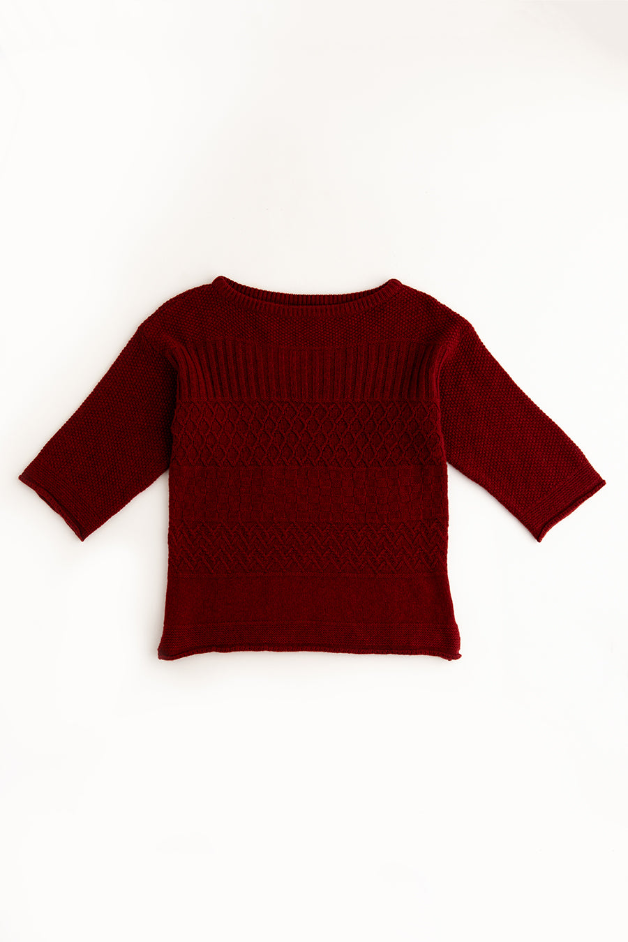 womens russet red gansey jumper sweater lambs wool boat neck