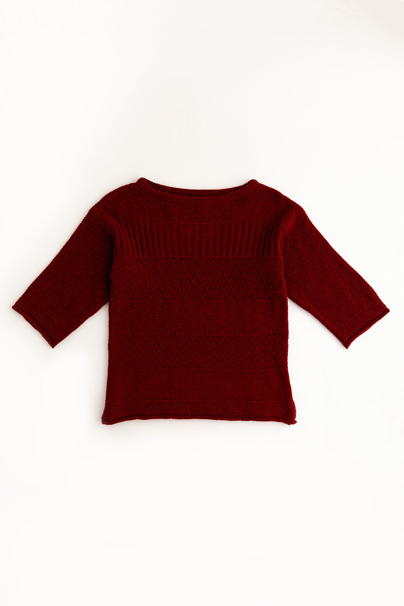 womens russet red gansey jumper sweater lambs wool boat neck