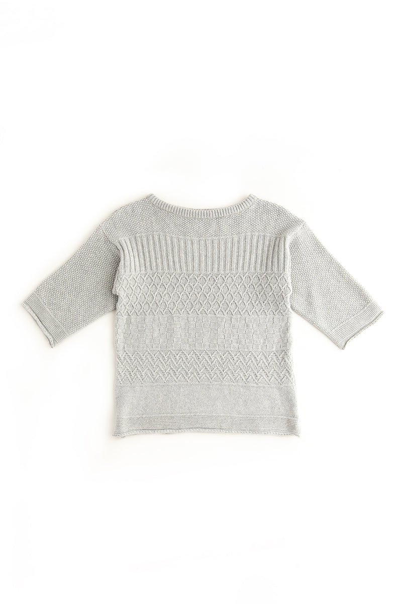 womens silver grey gansey jumper sweater lambs wool boat neck