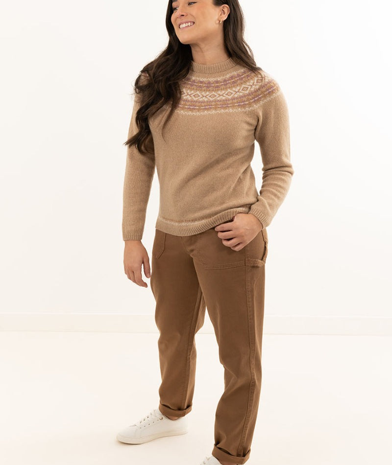 womens geelong lambs wool fair isle sweater jumper camel almond cairngorm