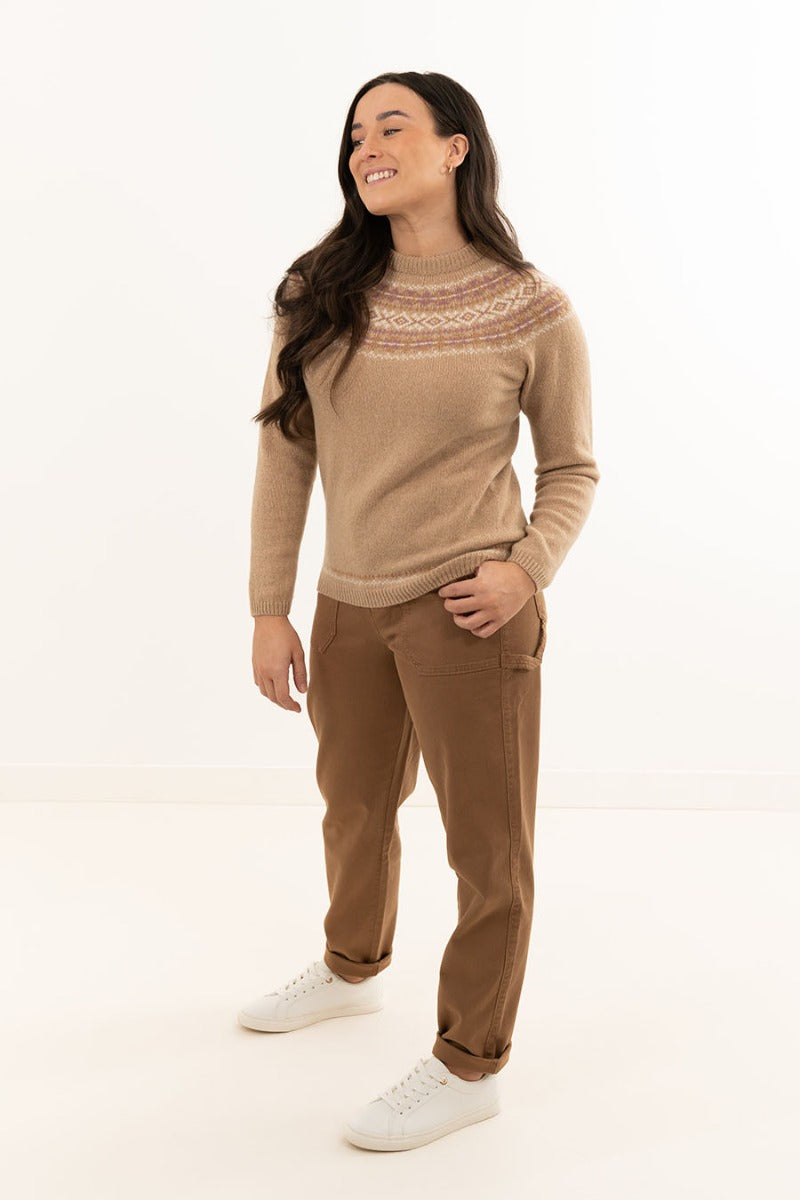 womens geelong lambs wool fair isle sweater jumper camel almond cairngorm