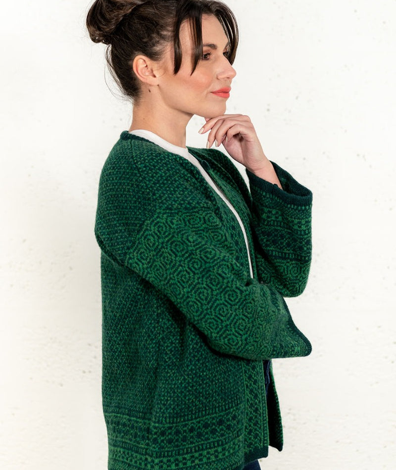 Womens fair isle kimono coatigan green wool