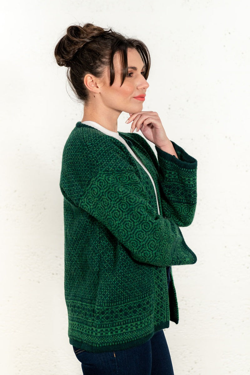 Womens fair isle kimono coatigan green wool