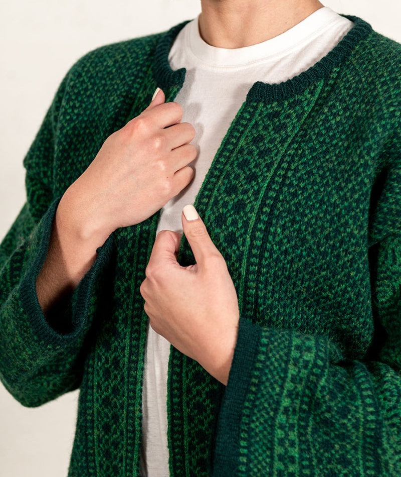Scotttish wool fair isle cardigan kimono coatigan towie
