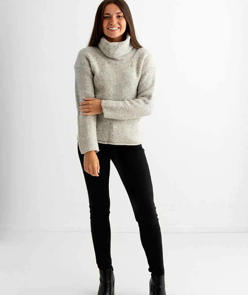 womens grey jumper sweater chunky wool cowl neck full