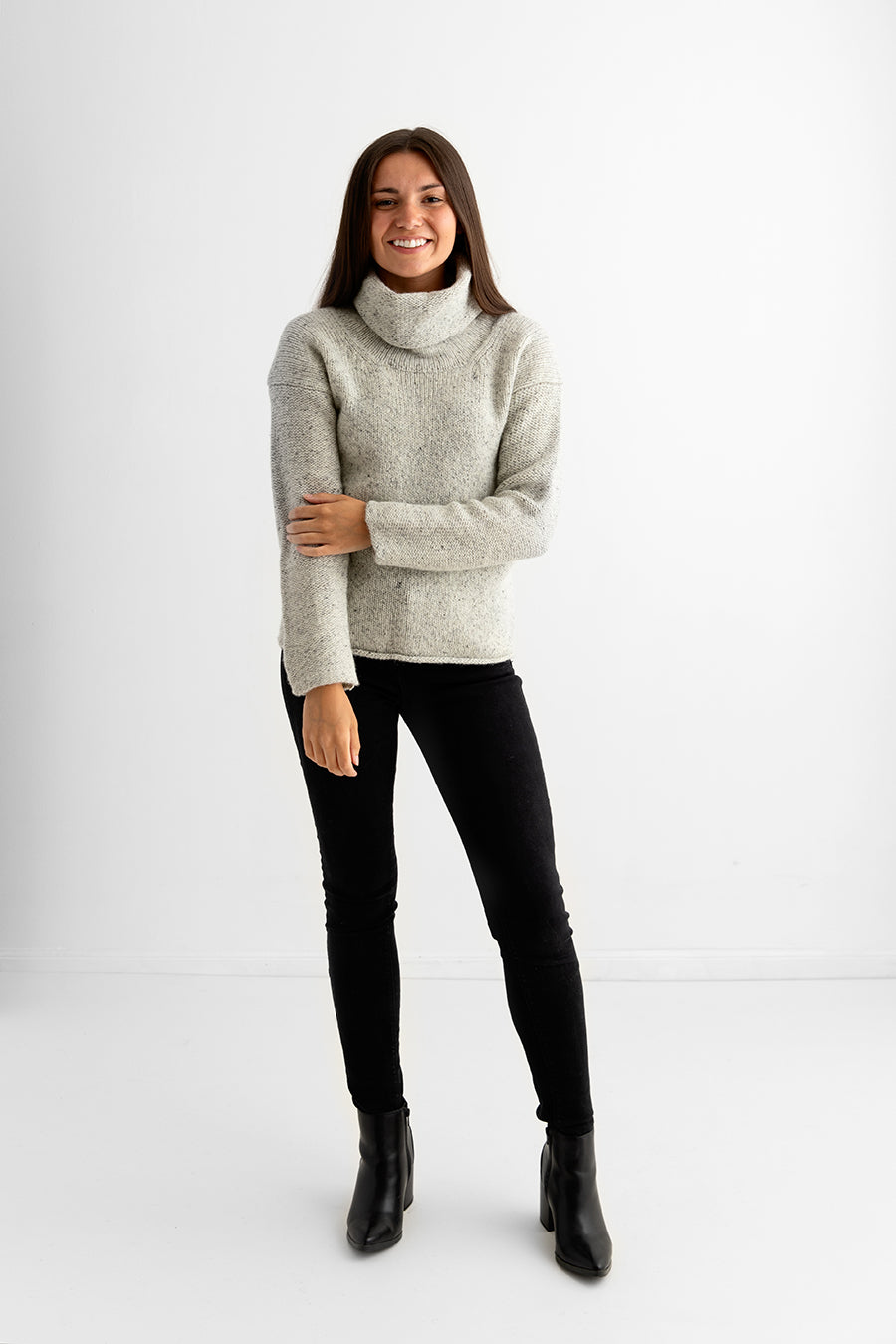 womens grey jumper sweater chunky wool cowl neck full