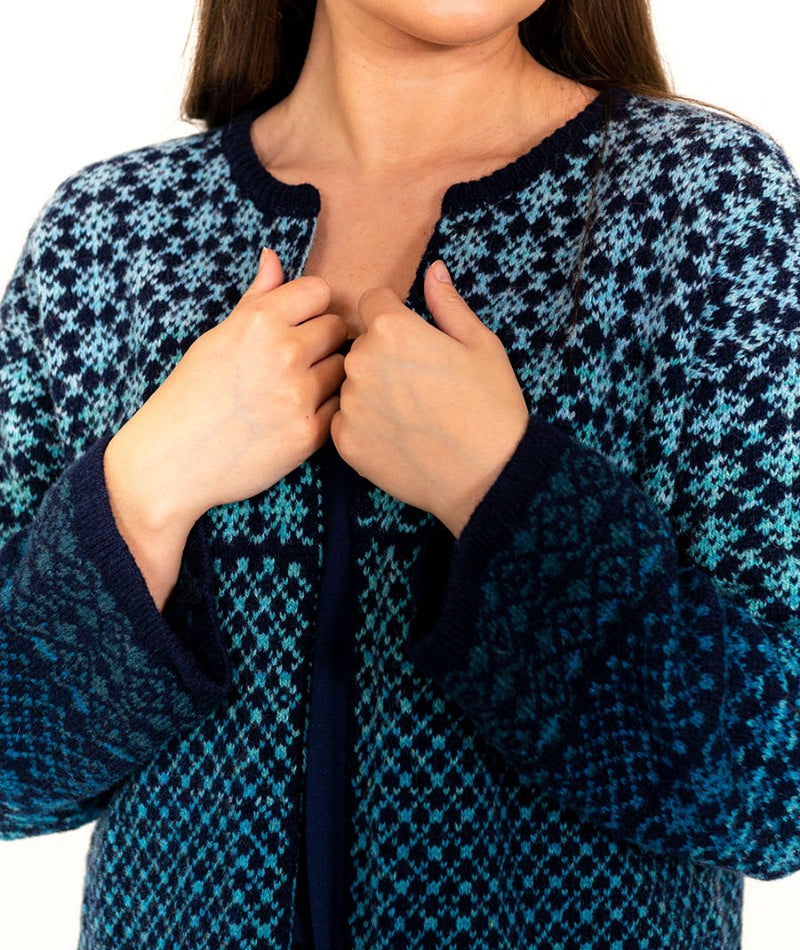 womens kimono long wool cardigan navy blue