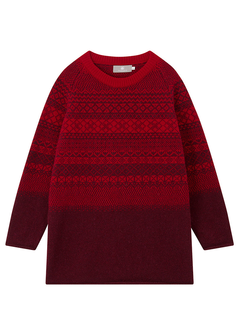 Red fair isle tunic sweater  on a white background
