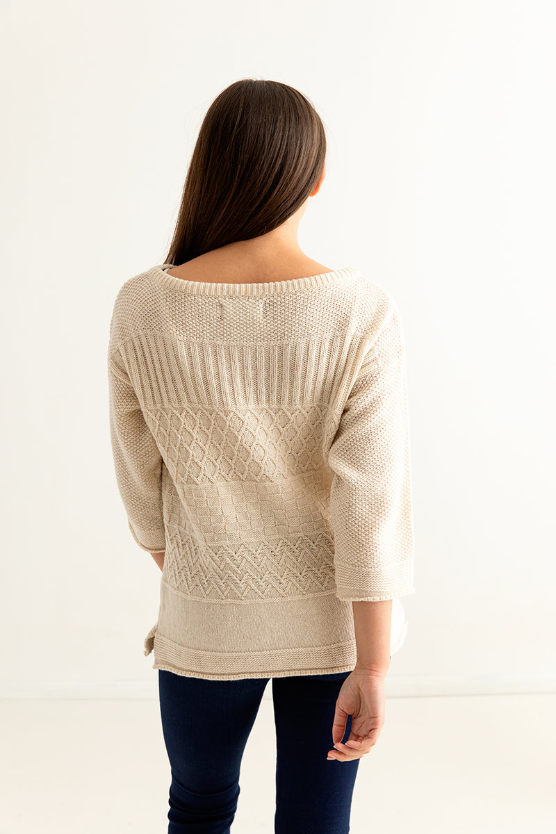 womens gansey guernsey jumper sweater fine geelong lambswool almond back