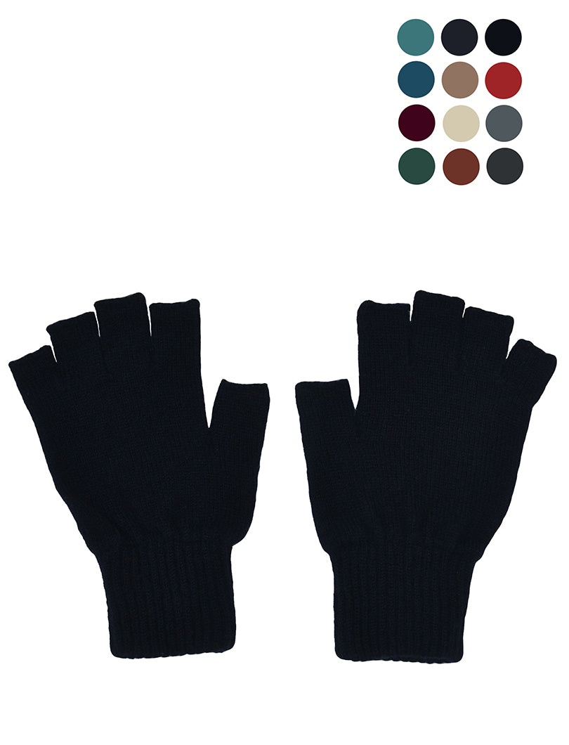 Ladies Scottish Lambswool fingerless gloves. Available in black, navy blue, grey, red, camel, linen and teal
