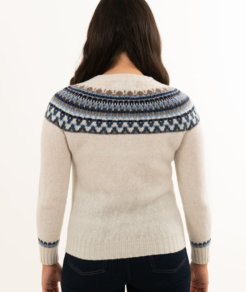womens lido yoke fair isle jumper white shetland wool