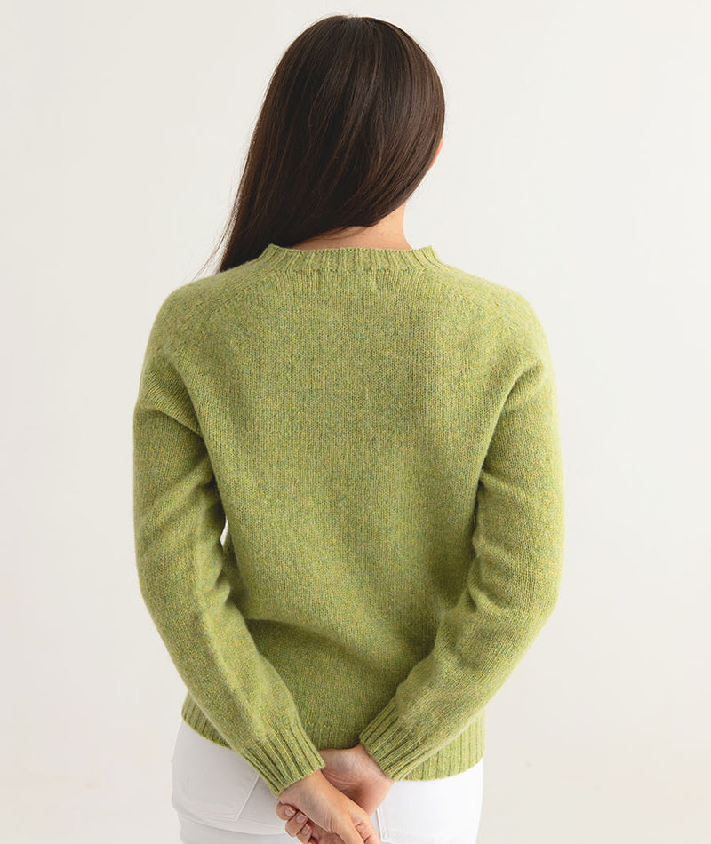 womens lime shetland wool jumper sweater saddle shoulder green back