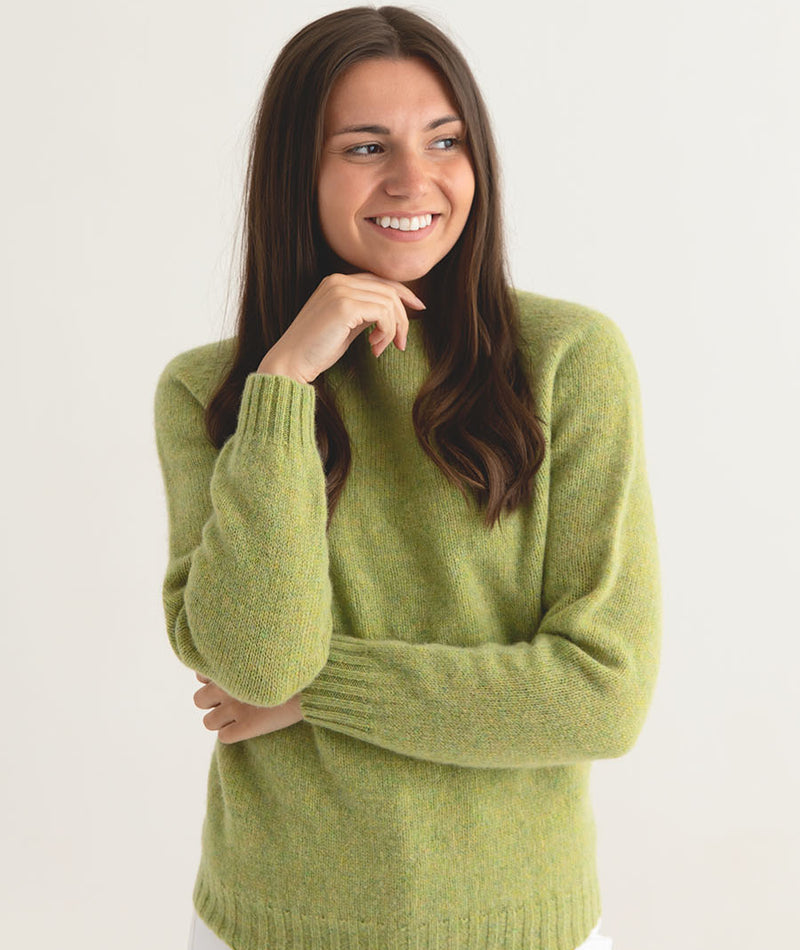 womens lime shetland wool jumper sweater saddle shoulder green front