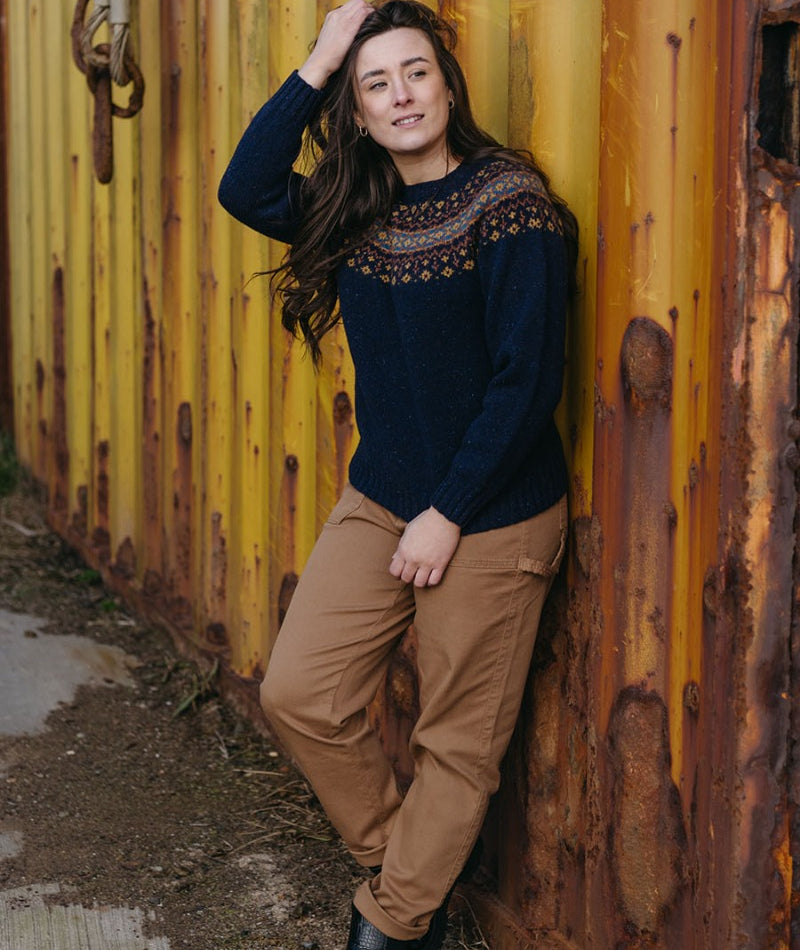 Navy blue wool fair isle jumper croft yoke