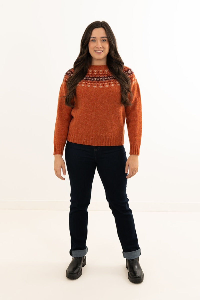 womens orange fair isle jumper sweater donegal wool croft