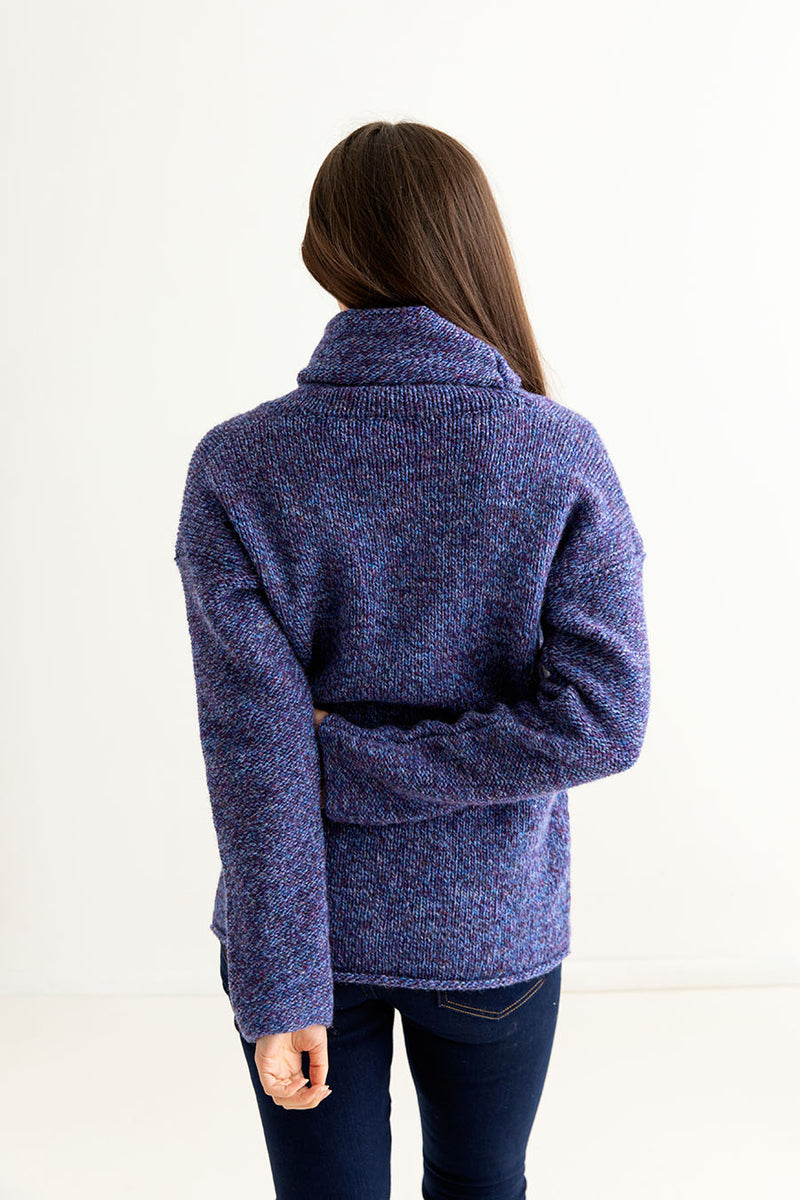 womens purple chunky wool cowl neck jumper sweater back