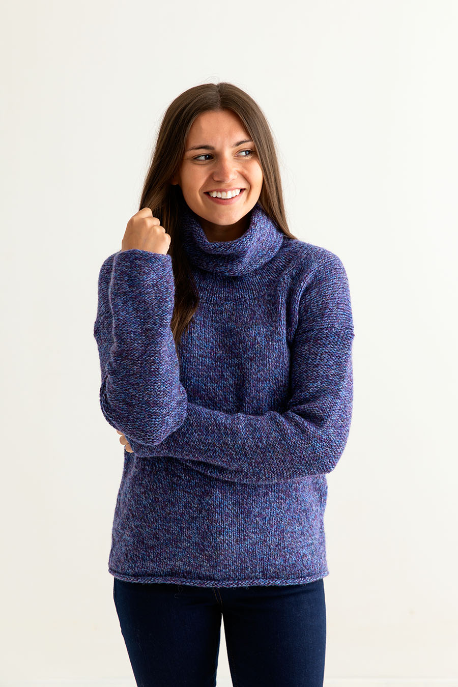 Womens Scottish chunky cowl neck jumper in Puprle marl