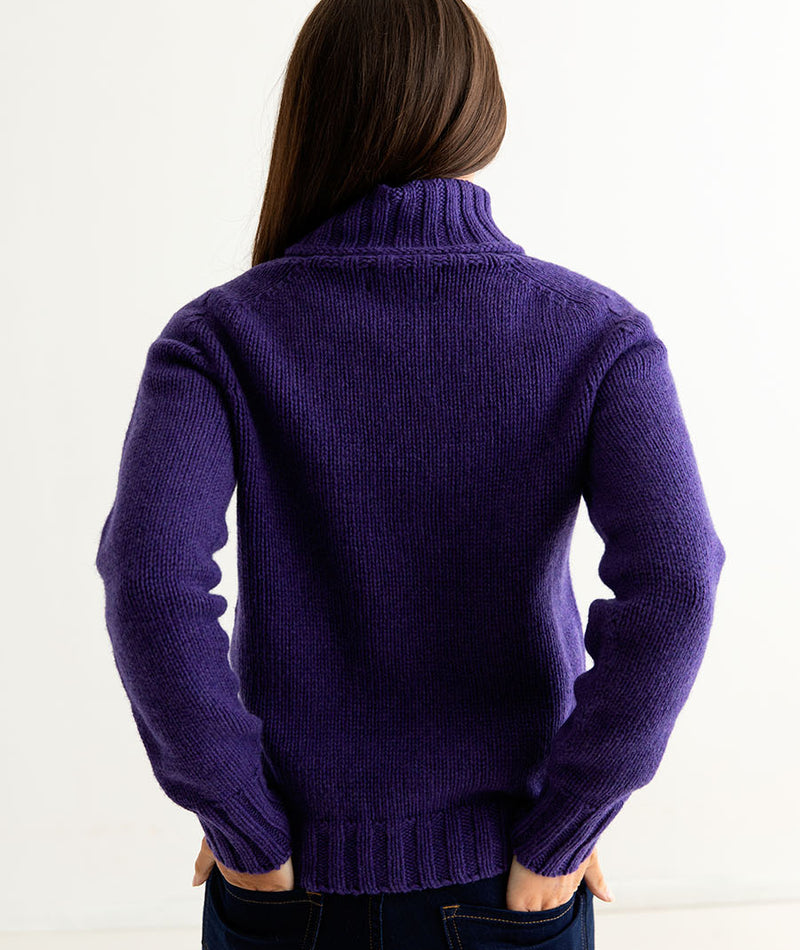 womens purple polo neck jumper sweater lambswool back