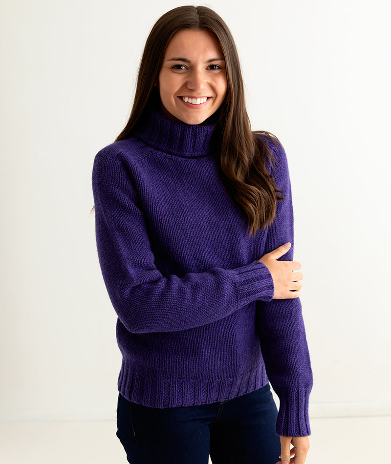 womens purple polo neck jumper sweater fine lambs wool geelong front