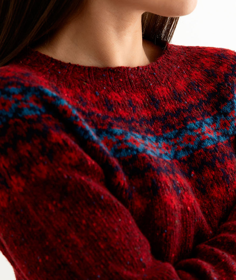 womens red croft yoke fair isle jumper sweater close up