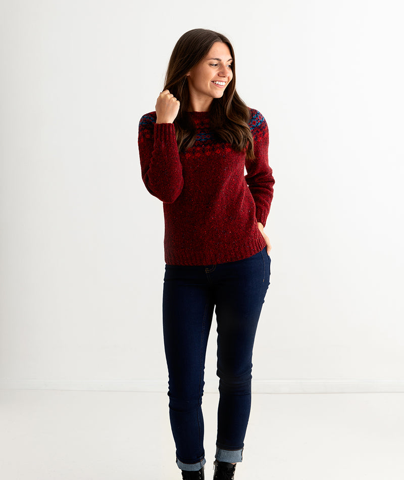 womens red fair isle jumper sweater croft yoke wool full