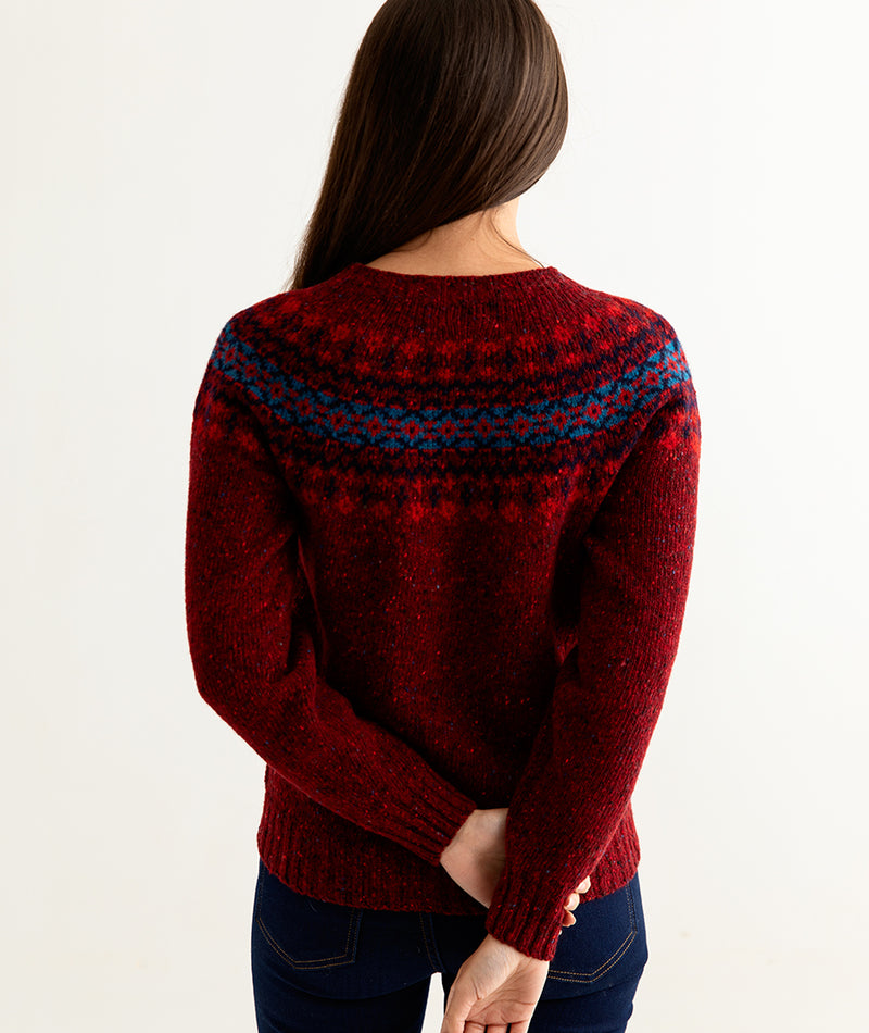 womens red fair isle jumper sweater croft yoke back