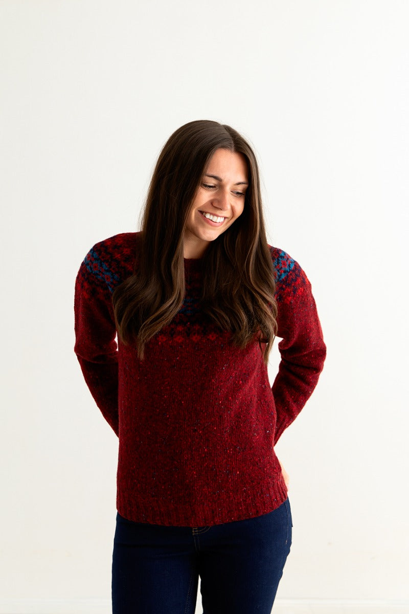 Womens Croft II Yoke Fair Isle Jumper - red