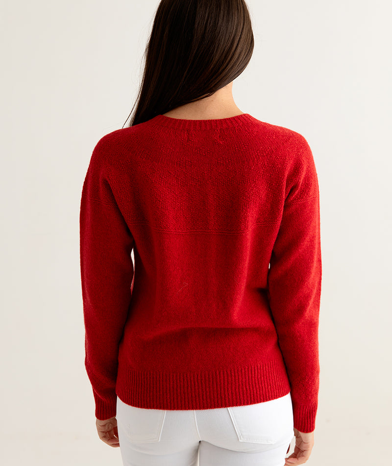 womens red gansey cardigan back