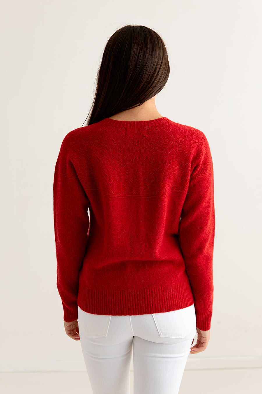 womens red gansey cardigan back