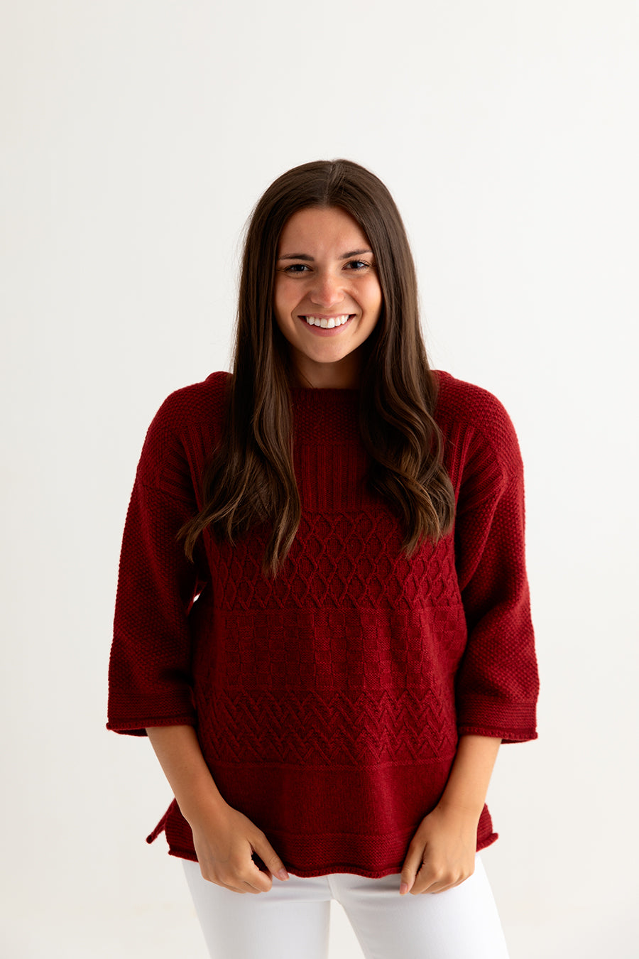 womens red gansey guernsey wool jumper sweater boathouse front
