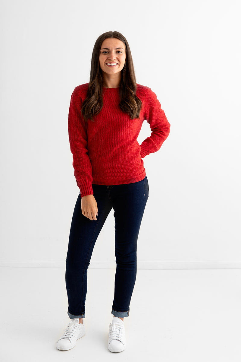 womens red moss stitch jumper sweater fine lambs wool full