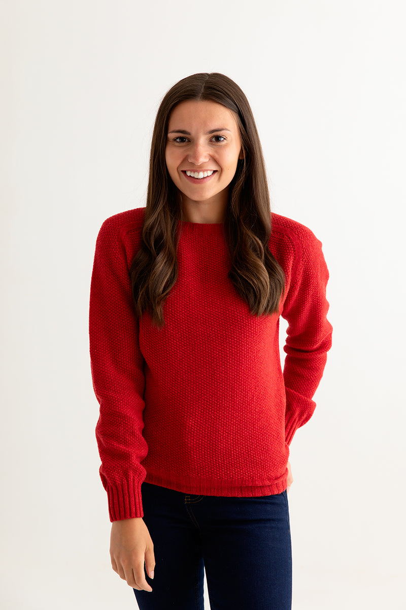 womens red moss stitch jumper sweater fine lambs wool geelong front 