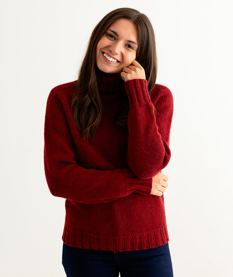 womens red polo neck jumper sweater fine lambs wool geelong front