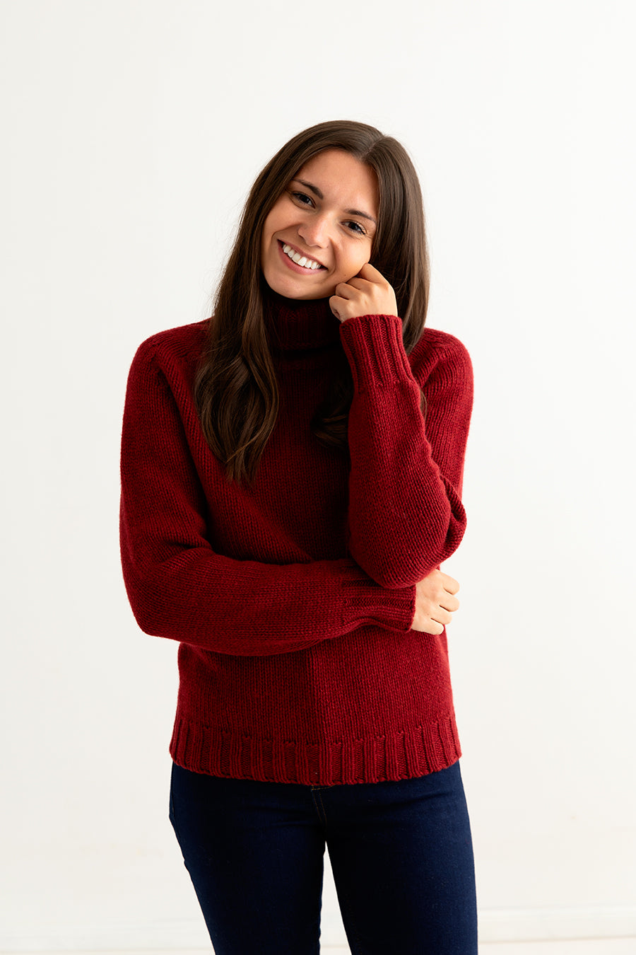 womens red polo neck jumper sweater fine lambs wool geelong front
