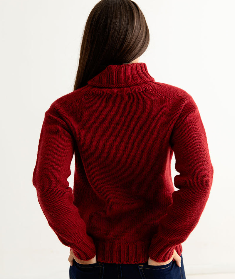 womens red polo neck jumper sweater fine lambswool back