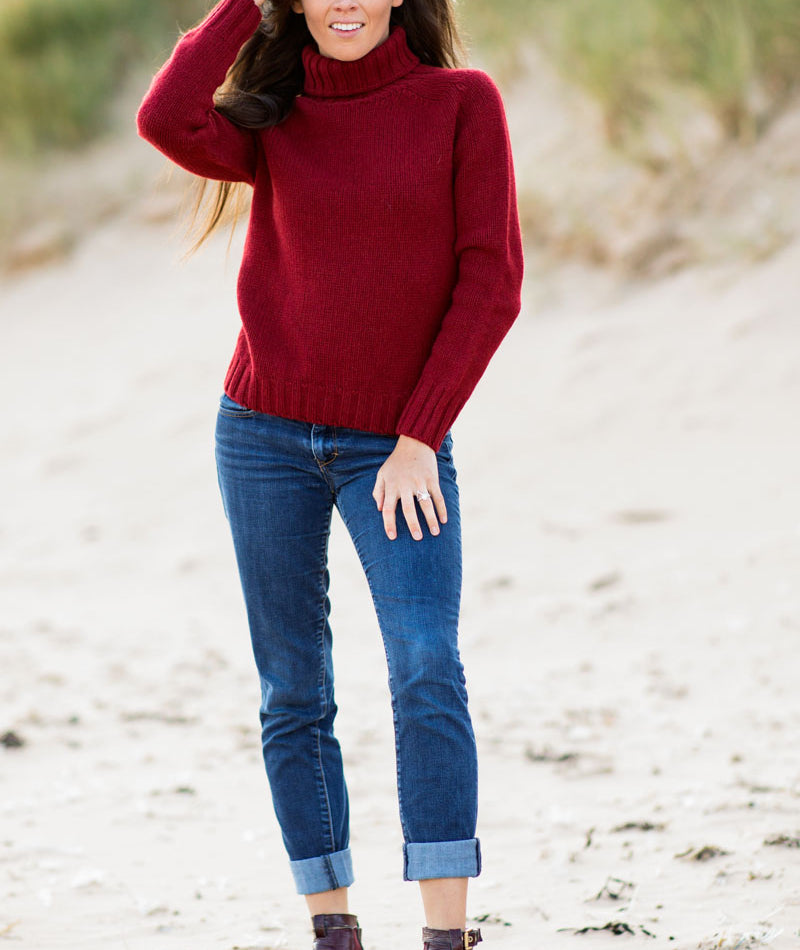 Womens red polo neck Jumper chunky super fine lambs wool