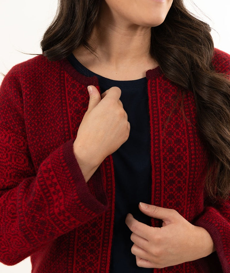 womens red wool fair isle cardigan sweater jacket kimono coatigan