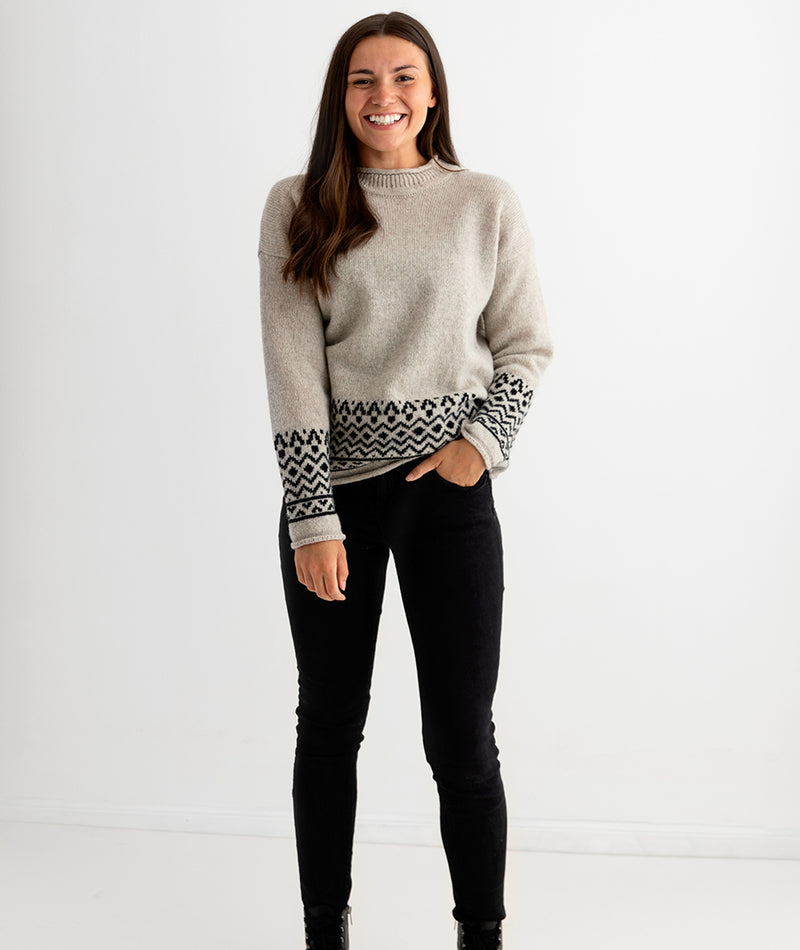 womens relaxed fair isle jumper sweater putty beige braemar full