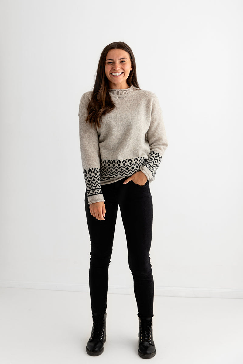 womens relaxed fair isle jumper sweater putty beige braemar full