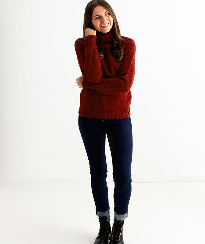 womens russet red polo neck jumper sweater chunky geelong lambs wool