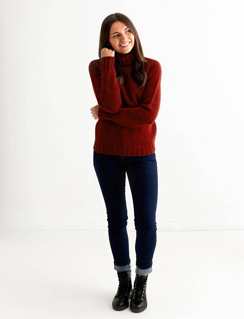 womens russet red polo neck jumper sweater chunky geelong lambs wool