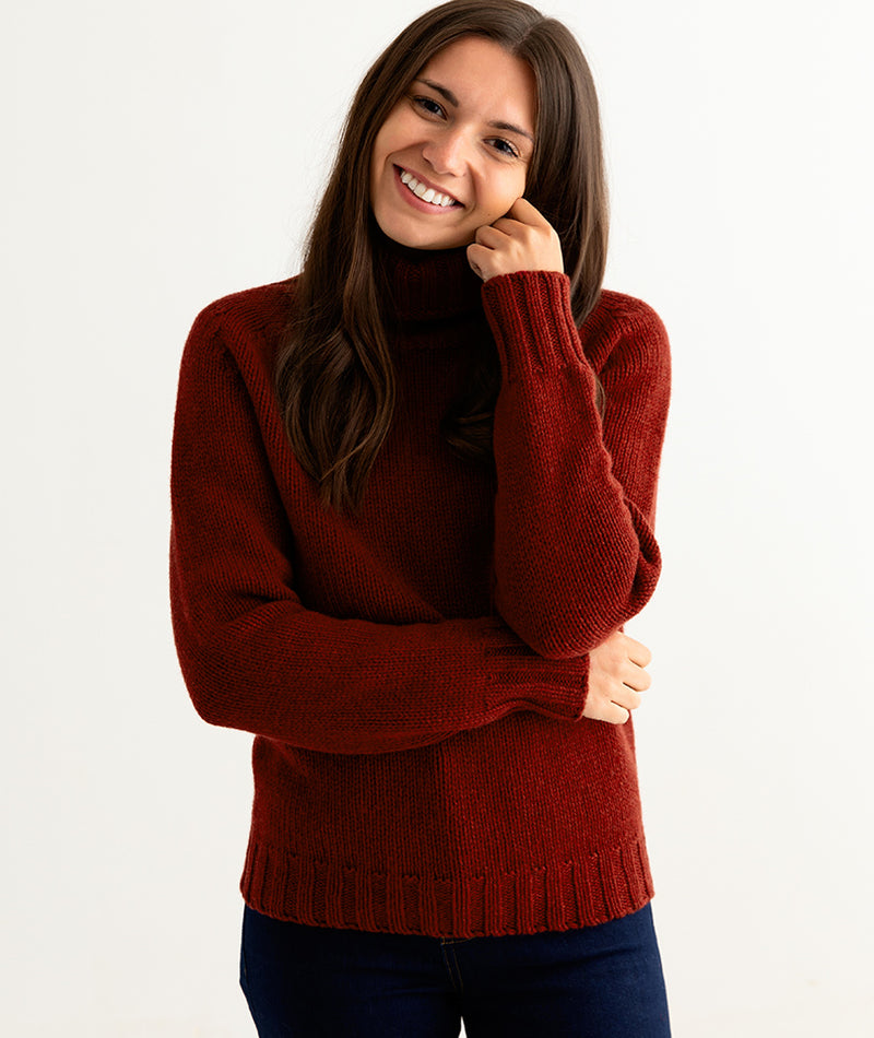 womens russet red polo neck jumper sweater fine lambs wool geelong