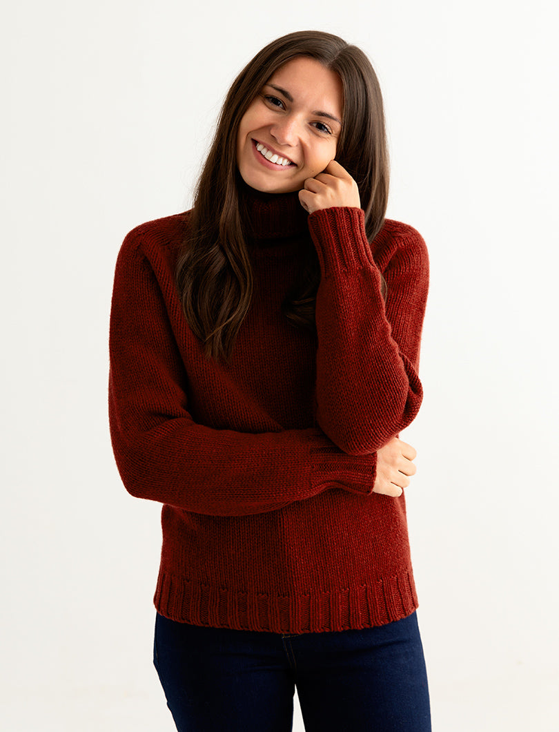 womens russet red polo neck jumper sweater fine lambs wool geelong