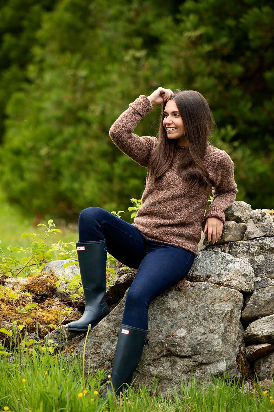 womens rust chunky wool cuffed jumper sweater ls