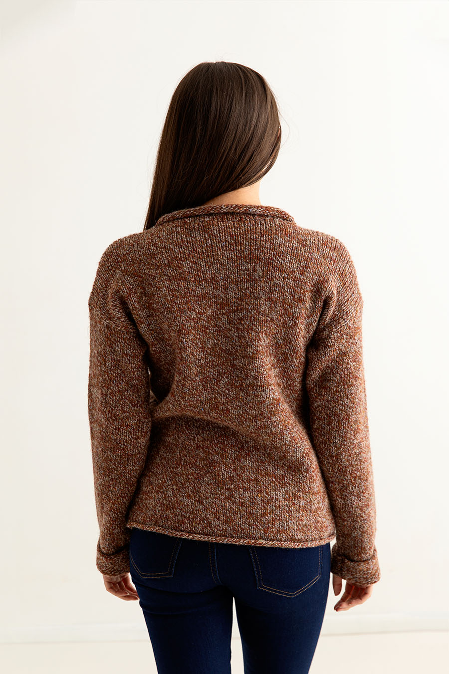 womens rust chunky wool jumper sweater autumn cuffed back