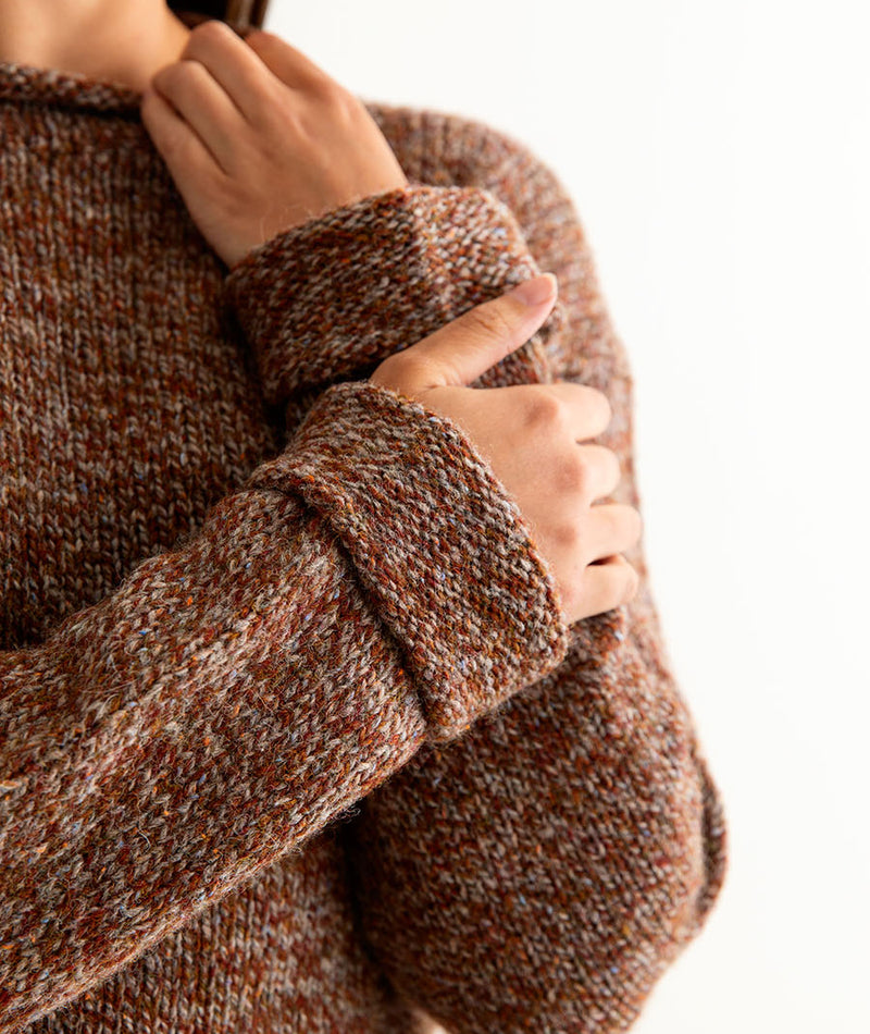 womens rust chunky wool jumper sweater autumn cuffed close up