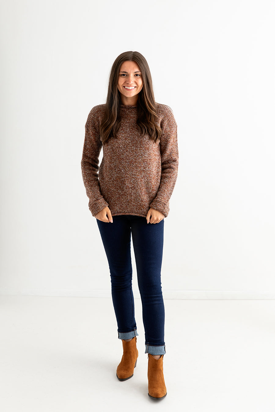 Womens chunky wool rust jumper sweater cuffed full