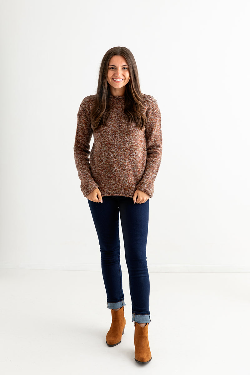 Womens chunky wool rust jumper sweater cuffed full
